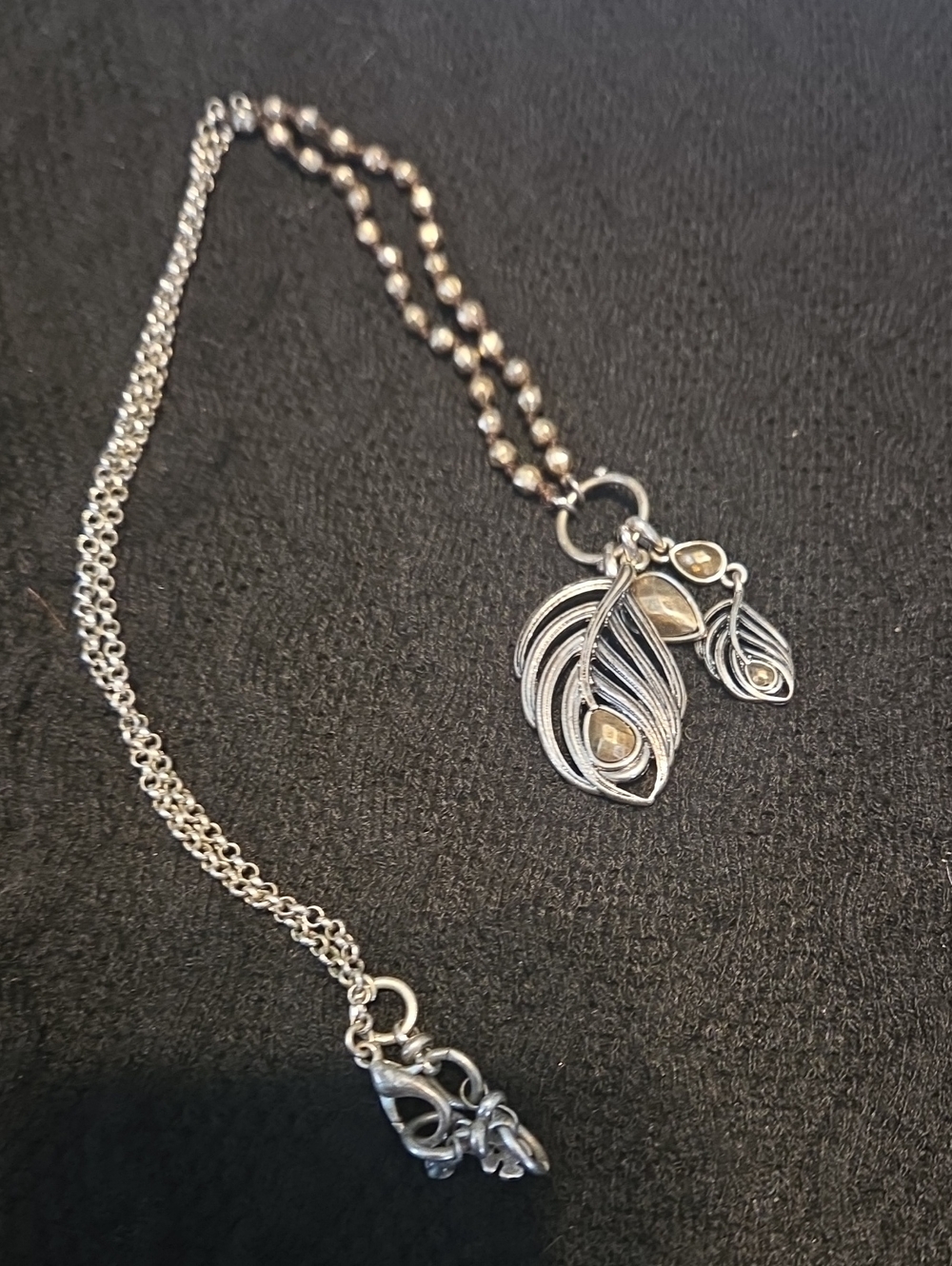 Lucky Brand Silver Peacock Feather Pendant Necklace with Champagne Accents